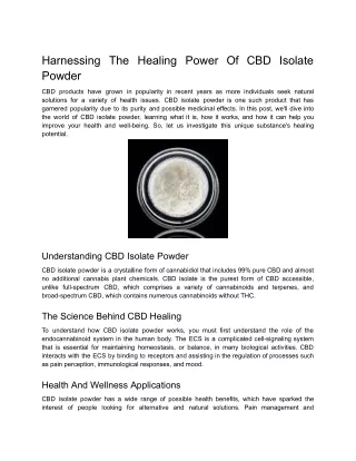 Harnessing the Healing Power of CBD Isolate Powder