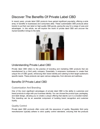 Discover the Benefits of Private Label CBD