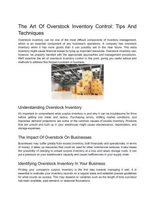 The Art Of Overstock Inventory Control_ Tips And Techniques