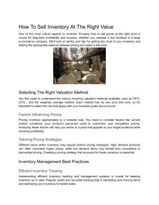 How to Sell Inventory at the Right Value