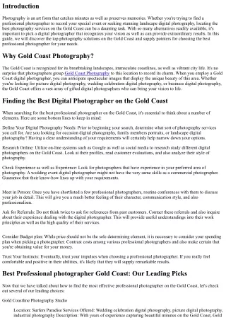 Finding the very best Photography Solutions on the Gold Coast: A Total Overview