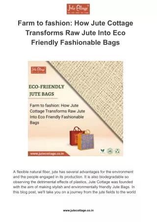 Farm to fashion_ How Jute Cottage Transforms Raw Jute Into Eco Friendly Fashionable Bags