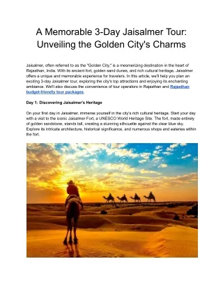 A Memorable 3-Day Jaisalmer Tour_ Unveiling the Golden City's Charms