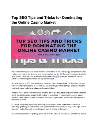 Top SEO Tips and Tricks for Dominating the Online Casino Market