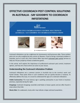 EFFECTIVE COCKROACH PEST CONTROL SOLUTIONS IN AUSTRALIA