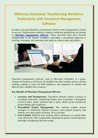 Efficiency Unleashed Transforming Workforce Productivity with Timesheet Management Software