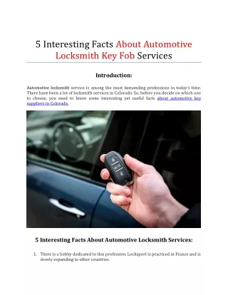 5 Interesting Facts About Automotive Locksmith Key Fob Services