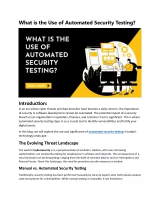 What is the Use of Automated Security Testing