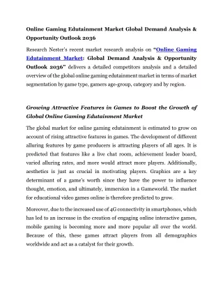 Online Gaming Edutainment Market Demand Analysis & Opportunity Outlook 2035
