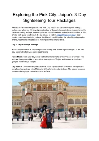 Exploring the Pink City_ Jaipur's 3-Day Sightseeing Tour Packages