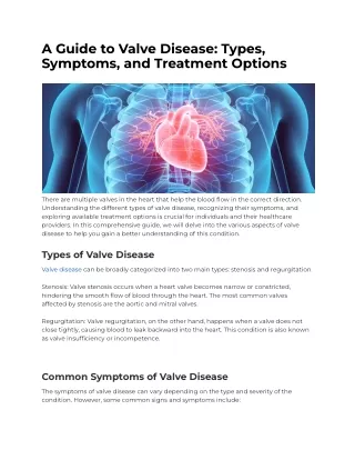 A Guide to Valve Disease- Types, Symptoms, and Treatment Options