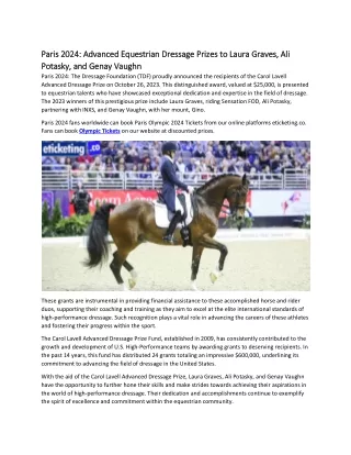 Paris 2024 Advanced Equestrian Dressage Prizes to Laura Graves, Ali Potasky, and Genay Vaughn