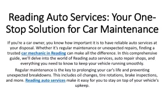 Reading Auto Services Your One-Stop Solution for Car Maintenance