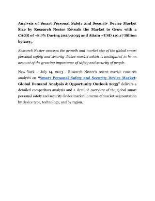 Smart Personal Safety and Security Device Market