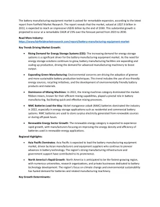 Battery Manufacturing Equipment Market Innovations , Growth Prediction 2023-2030