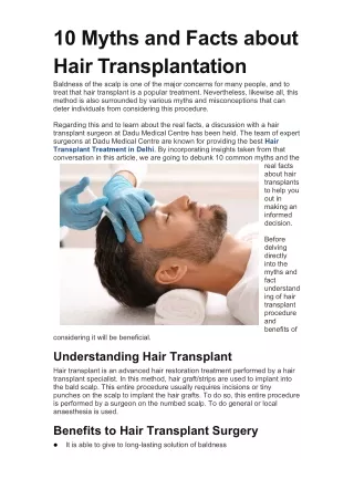 10 Myths and Facts about Hair Transplantation