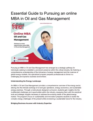 Essential Guide to Pursuing an online MBA in Oil and Gas Management