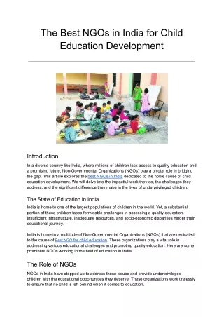 The Best NGOs in India for Child Education Development