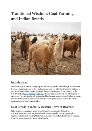 Traditional Wisdom: Goat Farming and Indian Breeds