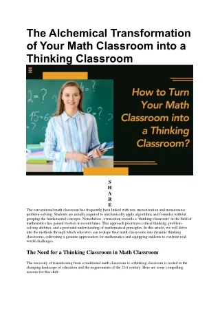 9 Effective Steps To Turn Your Math Classroom Into A Thinking Classroom | Future