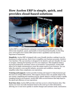 How Axolon ERP is simple, quick, and provides cloud-based solutions