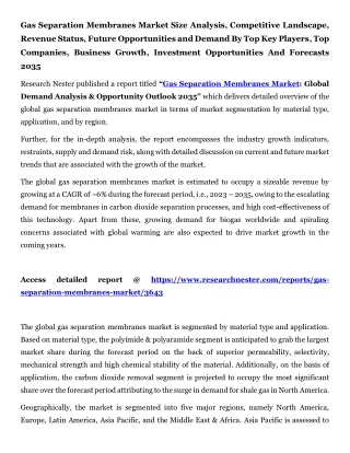 Gas Separation Membranes Market Size Analysis 2035
