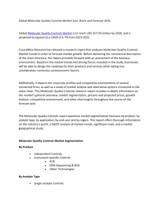 Global Molecular Quality Controls Market Size, Share and Forecast 2031