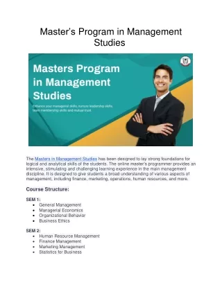 Masters Program in Management Studies pdf.