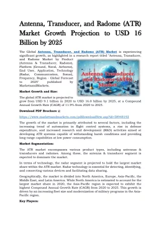Antenna, Transducer, and Radome (ATR) Market Growth Projection to USD 16 Billion by 2025