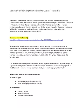 Global Hydrocolloid Dressing Market Analysis, Share, Size and Forecast 2031