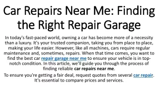 Car Repairs Near Me Finding the Right Repair Garage