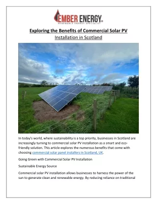 Benefits of Solar PV Installation for Businesses in Scotland | Ember Energy