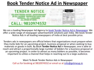 Book Tender Notice Ad in Newspaper