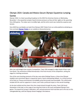 Olympic 2024 Canada and Mexico Secure Olympic Equestrian Jumping Quotas