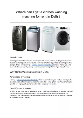 Where Can You Find a Washing Machine on Rent in Delhi