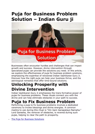 Puja for Business Problem Solution – Indian Guru ji