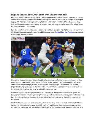 England Secures Euro 2024 Berth with Victory over Italy