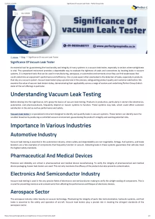 Significance of Vacuum Leak Tester