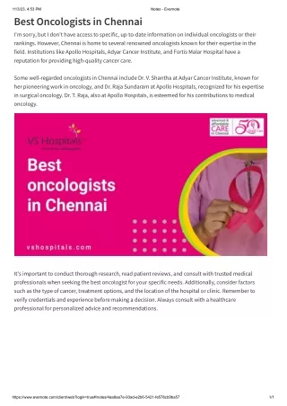 Best Oncologists in Chennai