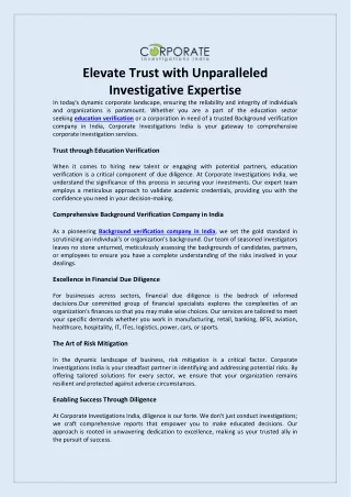 Elevate Trust with Unparalleled Investigative Expertise