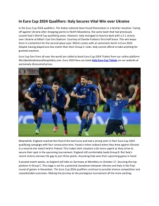 In Euro Cup 2024 Qualifiers: Italy Secures Vital Win over Ukraine