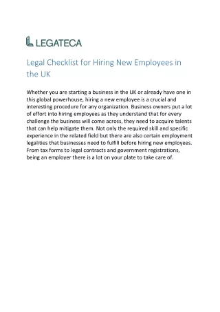 Legal Checklist for Hiring New Employees in the UK