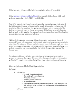 Laboratory Balances and Scales Market