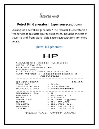 Petrol Bill Generator  Expensesreceipt