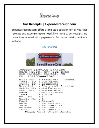 Gas Receipts  Expensesreceipt