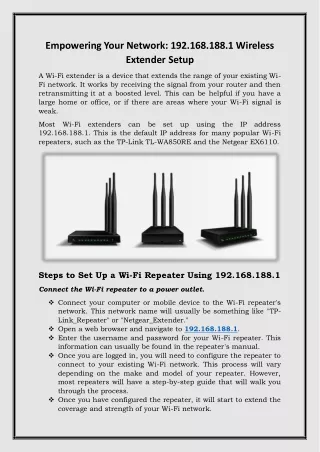 Empowering Your Network: 192.168.188.1 Wireless Extender Setup