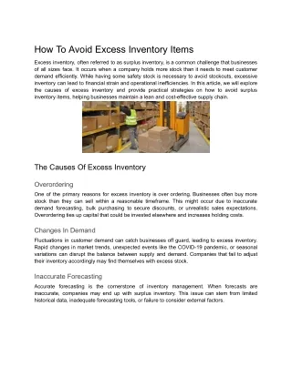 How To Avoid Excess Inventory Items