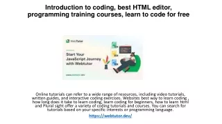 Introduction to coding, best HTML editor, programming training courses, learn to code for free