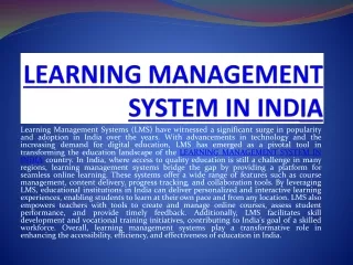 LEARNING MANAGEMENT SYSTEM IN INDIA