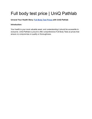 Full body test price | UniQ Pathlab